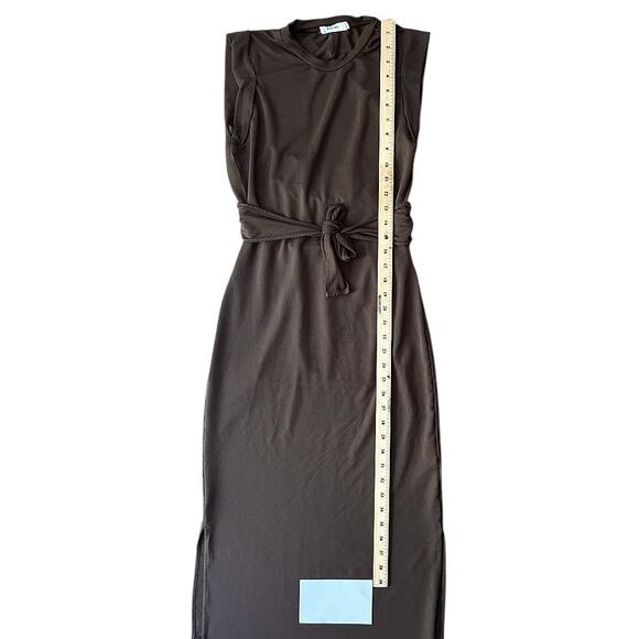 Mod Ref Sleeveless, Open Back Wrap Tie Waist Brown Knit Maxi Dress Small - Picture 2 of 7